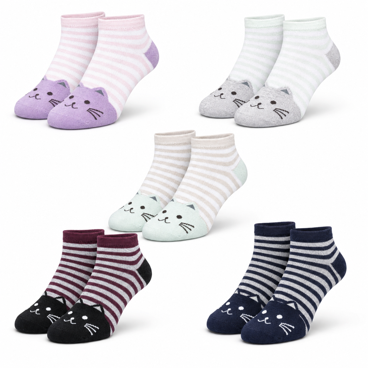 Women's Recycled Cotton Ankle with Cat — 5 Pack